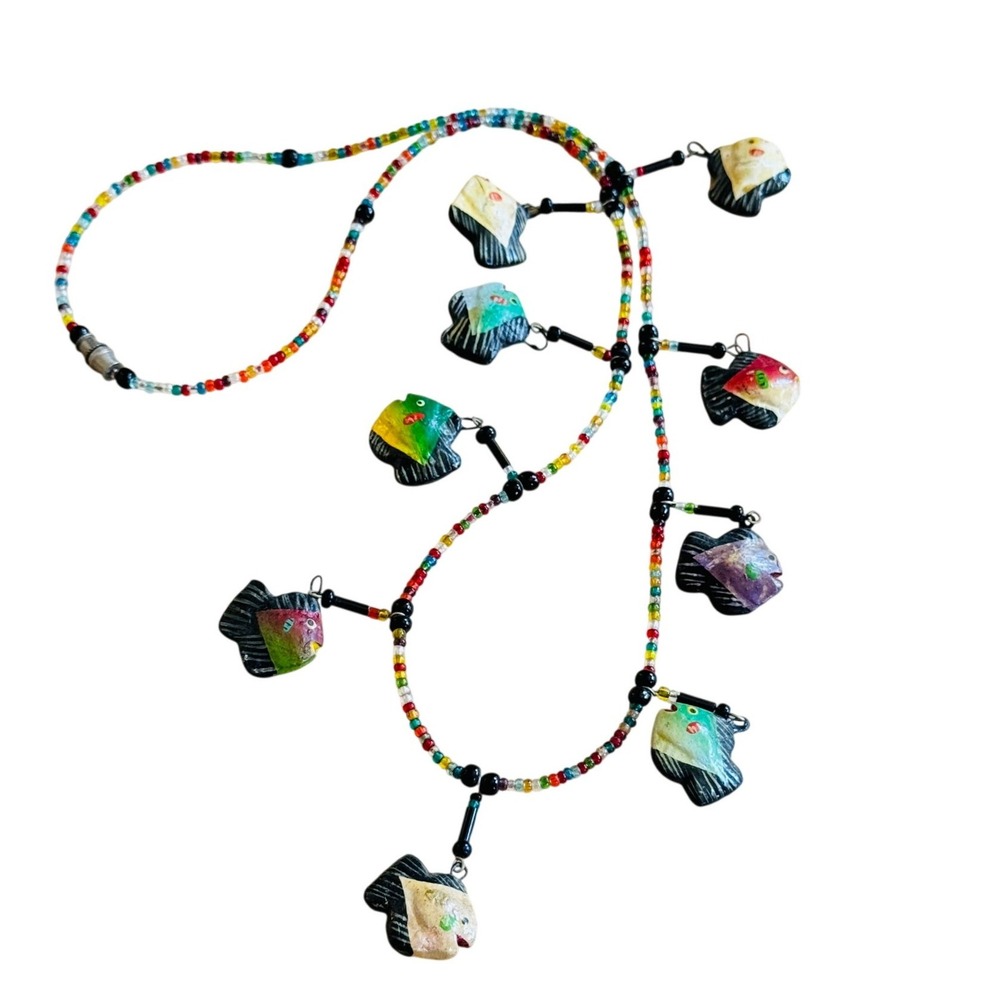 VTG‎ Tropical Fish Necklace Colorful Whimsical Statement Glass Beaded Chunky